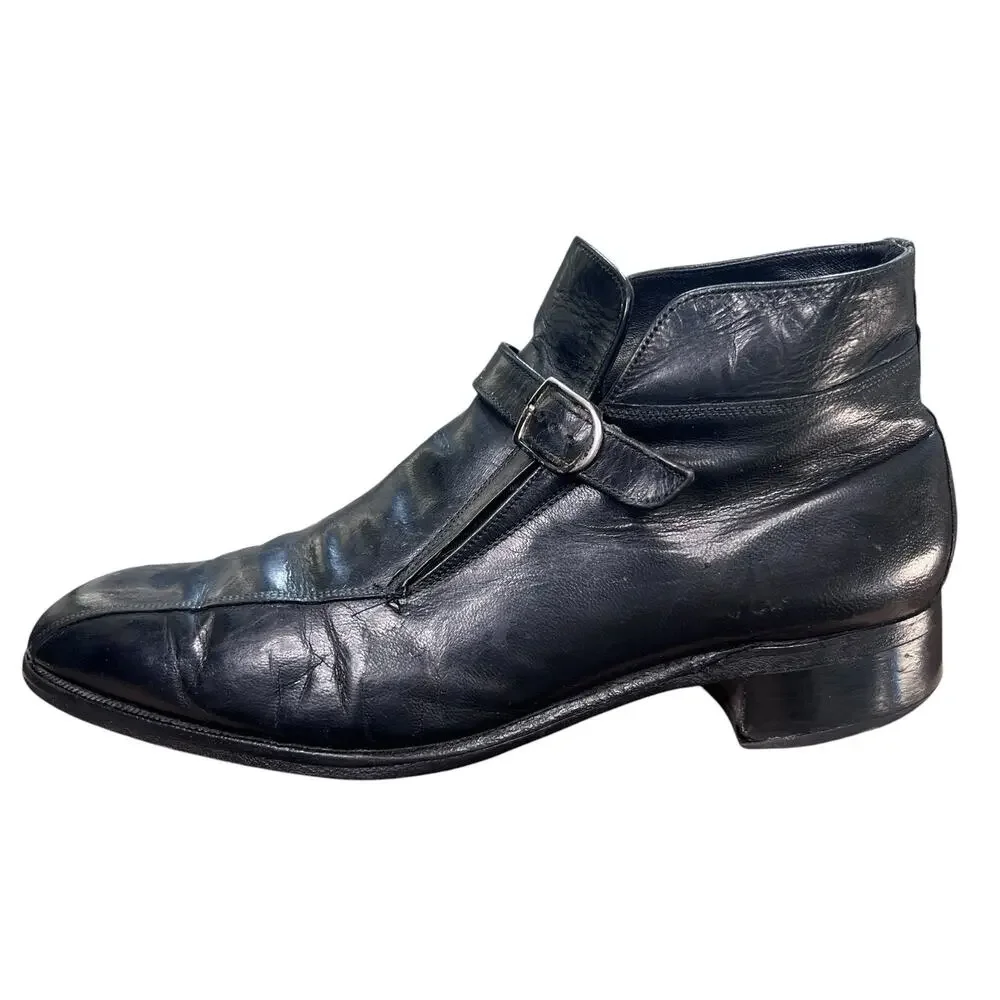 Vintage 70’s Florsheim Imperial Men's Black Leather Monk Strap Boots Size 9.5 D